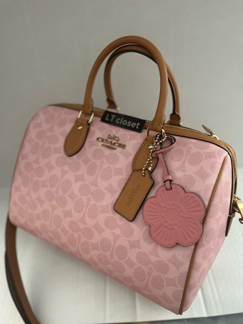 New Coach Rowan Large Satchel Bag in Signature Canvas with charms powder pink - Picture 5 of 10